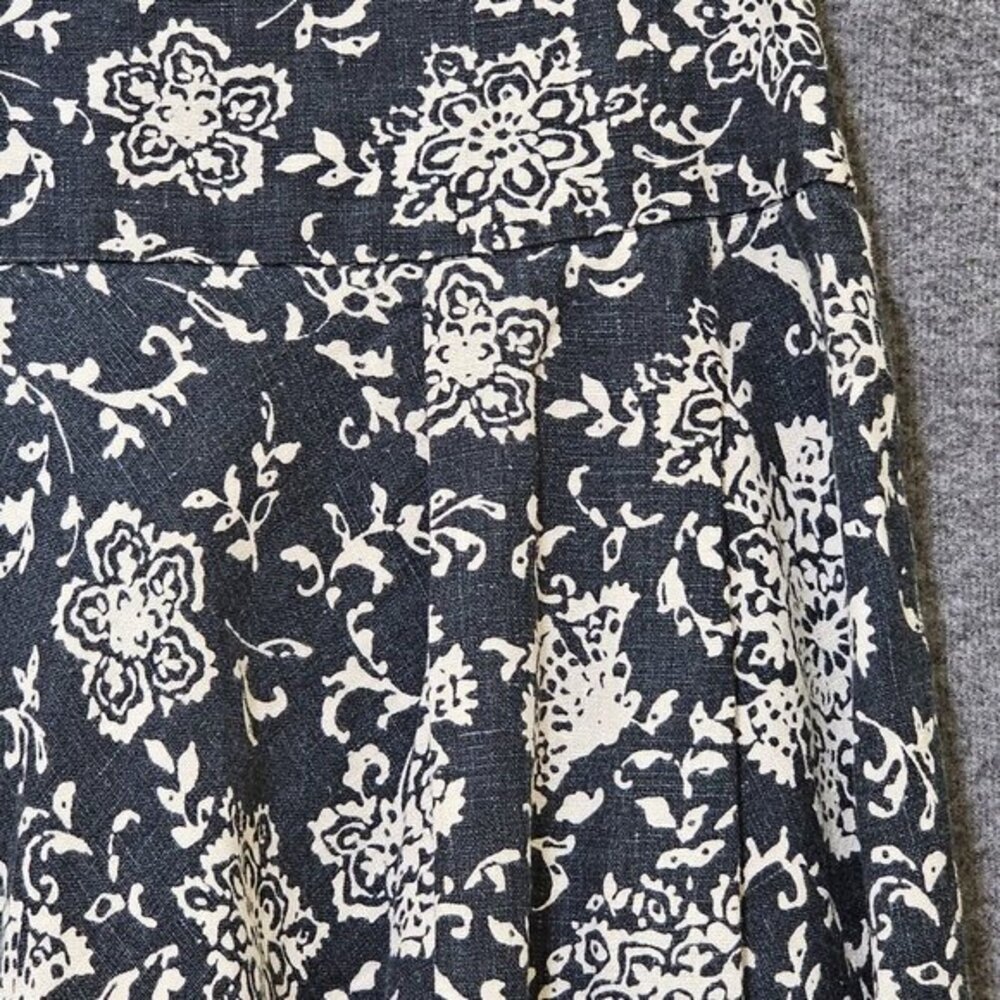 Gap Maxi Skirt Womens Size 0 100%‎ Linen Black White Floral Flare Flowy Side Zip - Picture 4 of 16